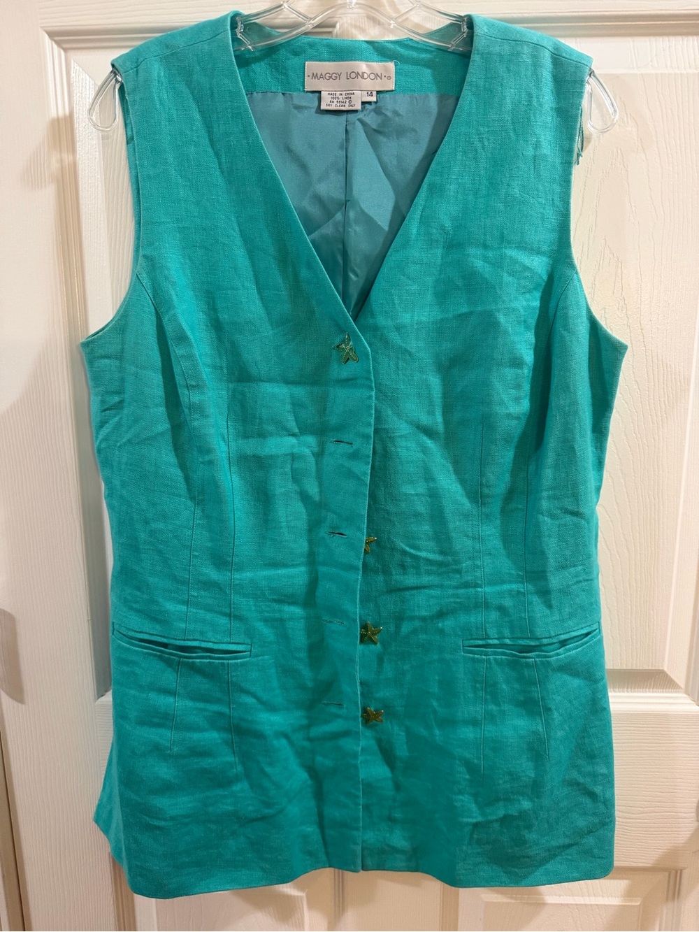 Vintage Maggy London Teal Sleeveless Linen Vest